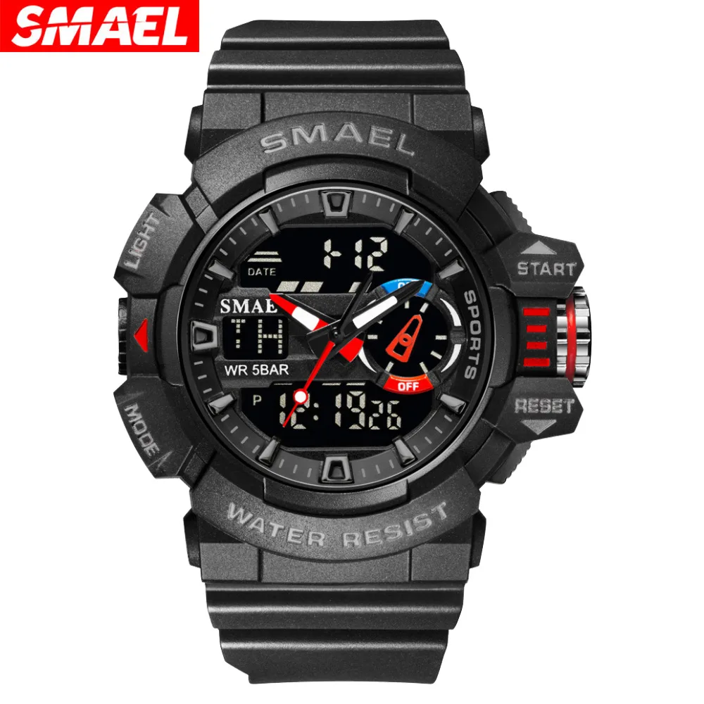 SMAEL Casual Outdoor Men's Watch, Outdoor Waterproof Multifunctional Electronic Watch Dual Display Alarm