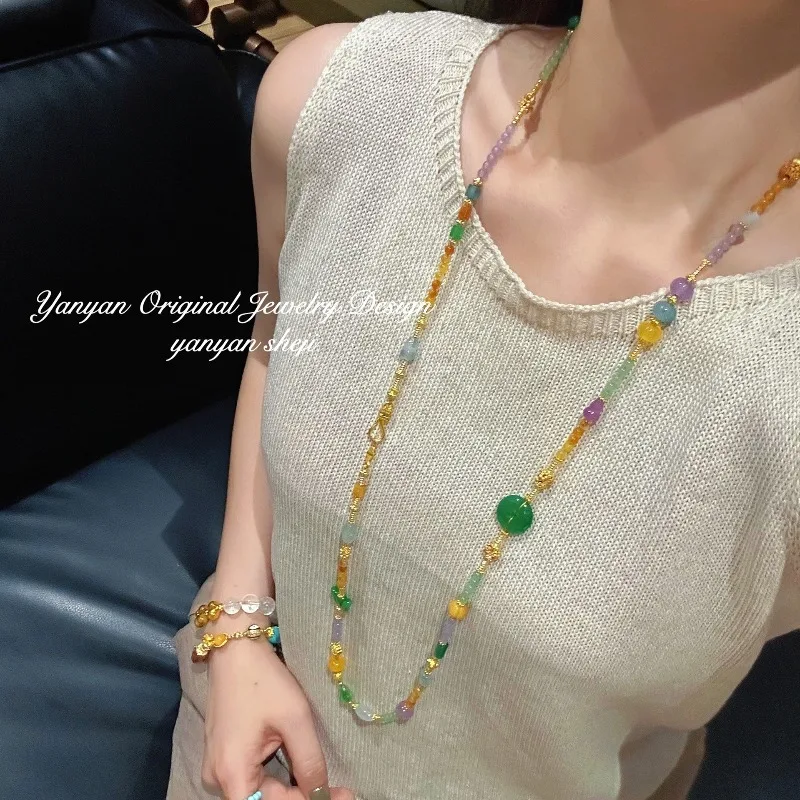 New Chinese Vintage Crystal Multi Strand Necklace for Women Colorful Minimalist Elegant Premium Versatile Chic Handmade Jewelry