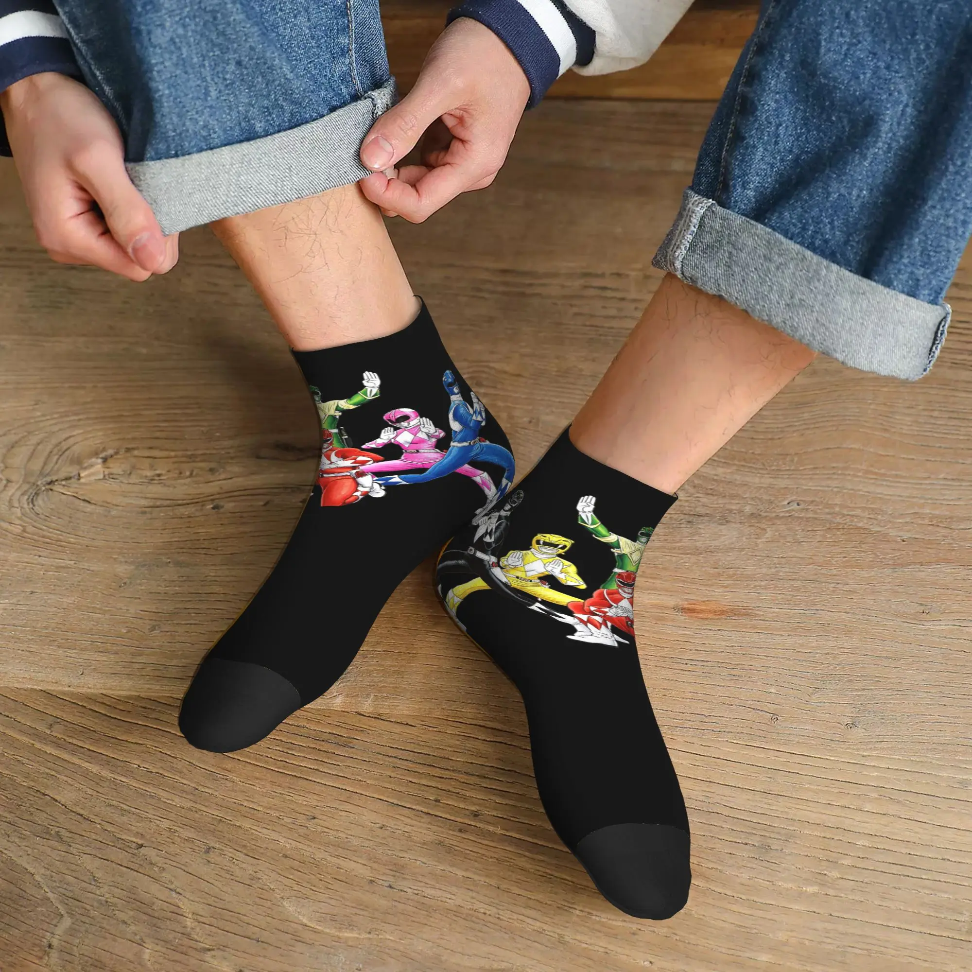 Calcetines Mighty Morphin Power Ranger para todas las estaciones, calcetines deportivos Harajuku de tubo medio, medias suaves de moda para hombres y mujeres, Navidad