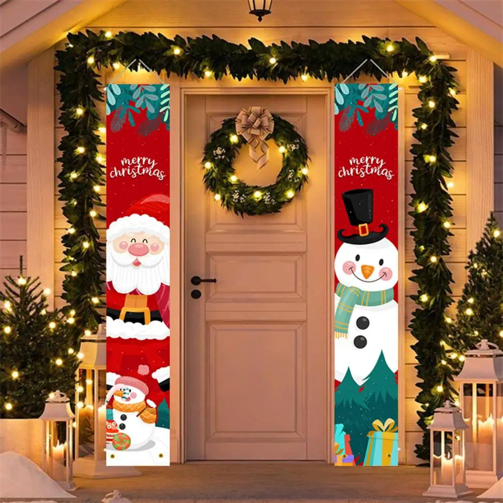 1 Pair Christmas Couplets Easy to Hang Santa Claus Porch Sign Door Banners Reusable Front Door Hanging Couplets for New Year Par