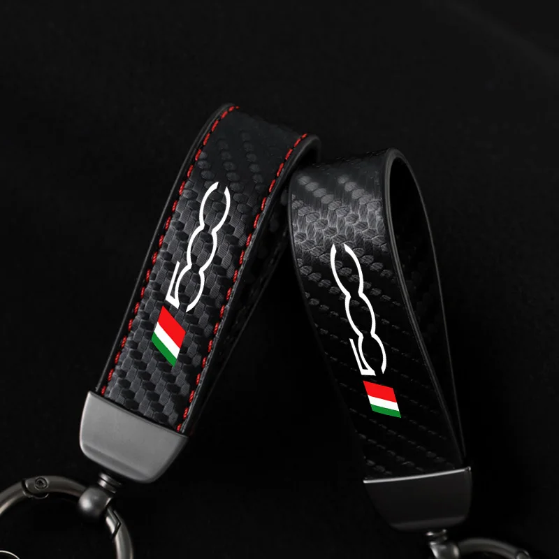 Custom Carbon Fiber Car Key Holder For Fiat 500 500l 500x 500e 500c 500 Sport abarth keychain Accessories Zinc Alloy Keyrings