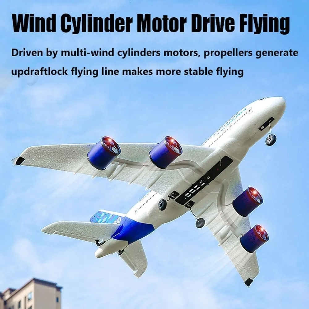 Giocattolo aereo elettrico Airbus A380 telecomandato da 2,4 Ghz con quattro motori, luci a LED e resistenza alle cadute