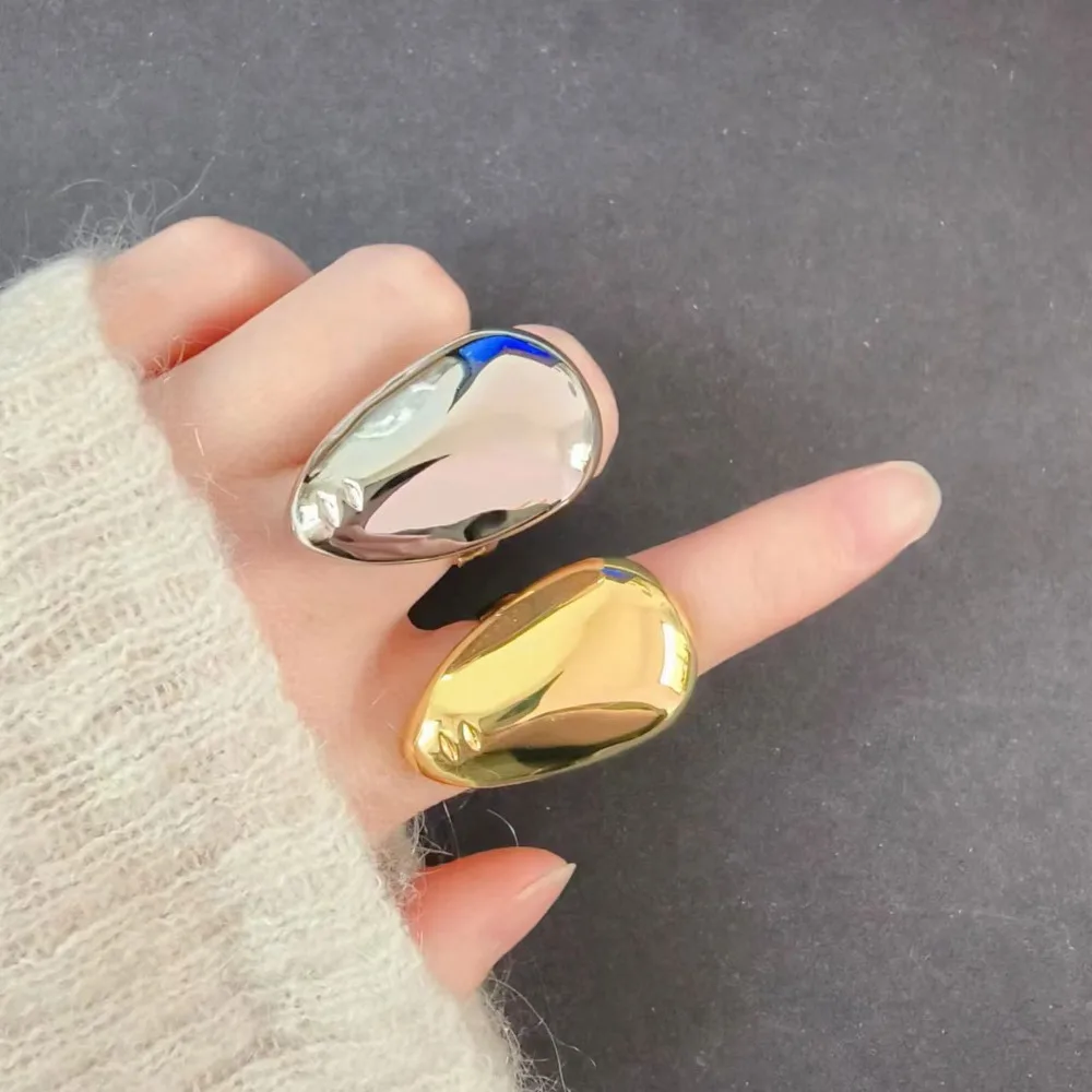 Personality Minimalist Geometry Smooth Surface Masks Stainless Steel Finger Opening Rings for Women Creative Designer Jewelry