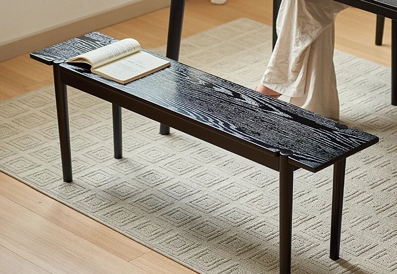 

Nordic solid wood bench household living room dining table stool bedroom bedside stool simple bench small apartment black bench