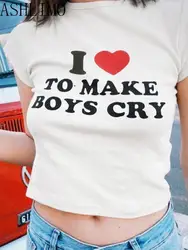 T-Shirt manches courtes pour femmes Y2k, Streetwear imprimé Harajuku, I Love To Make Boy, drôle Kawaii, été