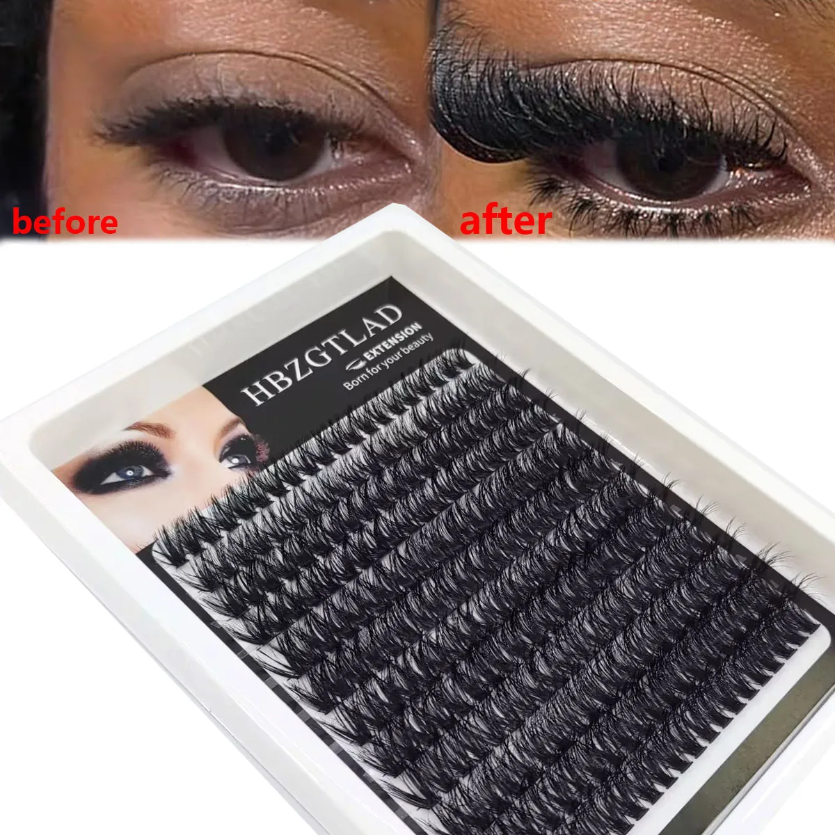 HBZGTLAD Neu 12 Reihen 60-200DMix 8D Flauschige Einzelwimpern-Cluster-Extensions für DIY-Wimpernverlängerung zu Hause, Cluster-Make-up-Wimpern – Detail 16