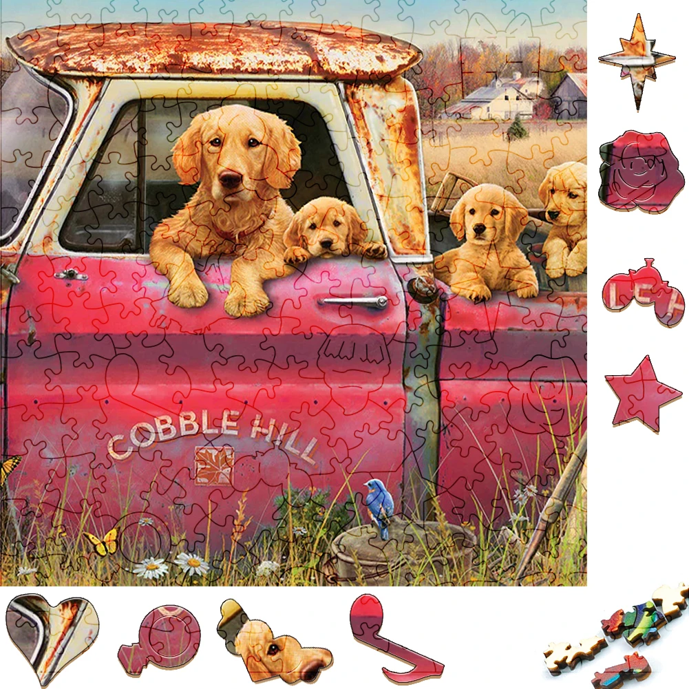 Rompecabezas de madera para perros, rompecabezas misterioso, lindo Golden Retriever, Animal de madera, artesanía 3D, juegos interactivos, juguete para niños