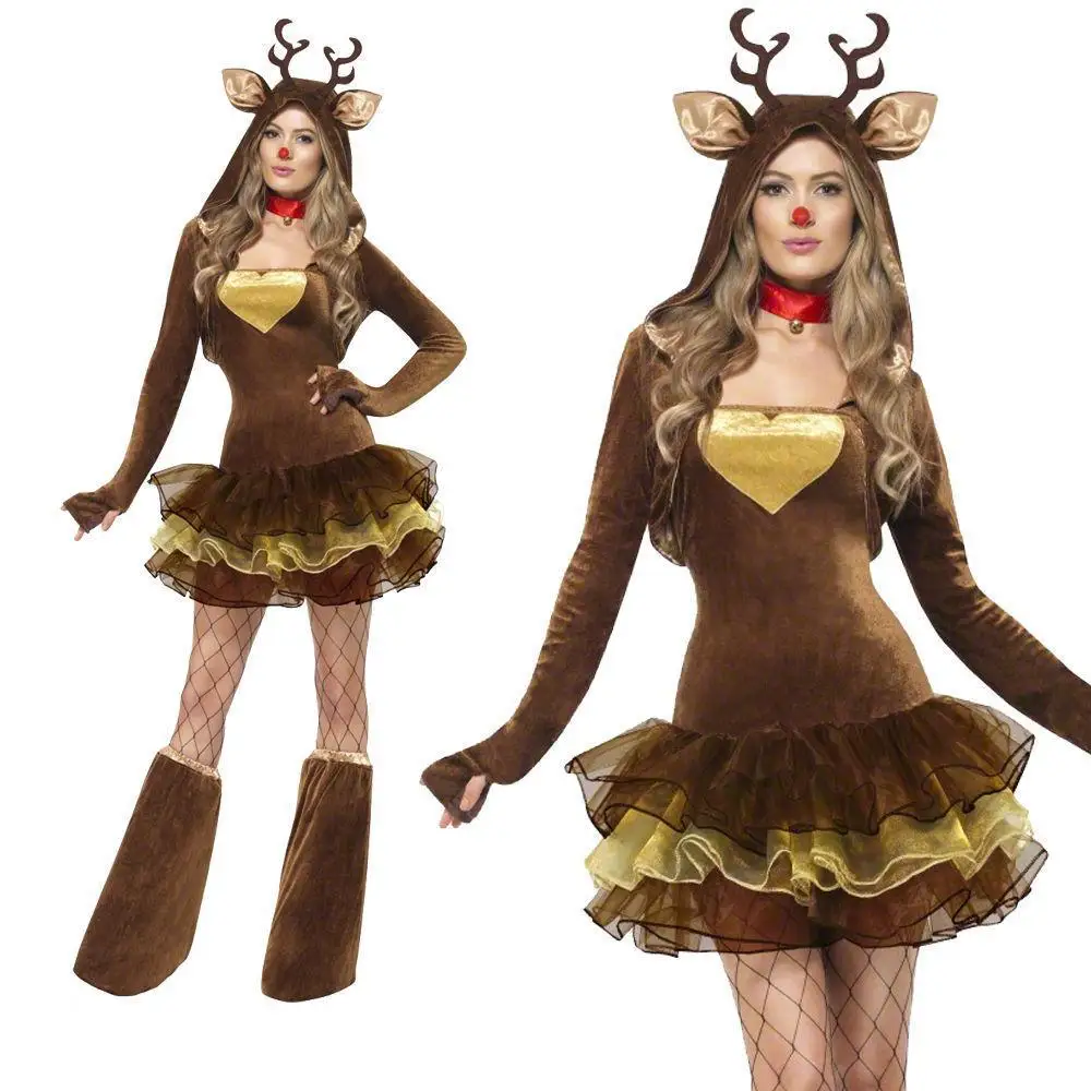 Christmas Tree Clothes Santa Cluas Cosplay Reindeer Dress for Women Xmas New Year Carnival Performance Party Clothes Holiday