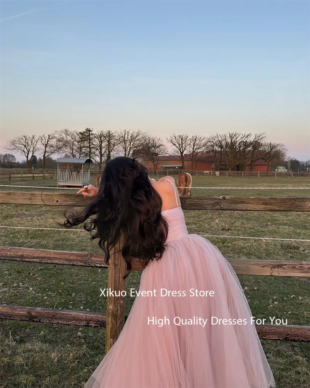 Xikuo Elegant Tulle Evening Dresses Women Fairy A Line Spaghetti Strap Vestidos De Gala Sleeveless Party Prom Gowns Customized