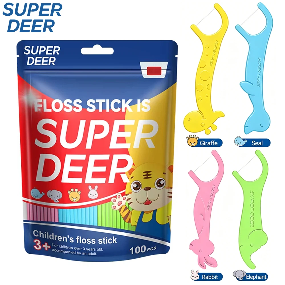 100/200Pcs Cute Children's Dental Floss Four Cartoon Animal Shape Toothpicks Children Safety Interdental Brush Clean Teeth Picks