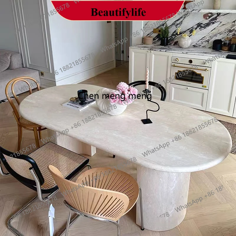 

Обеденный стол из натурального травертина в стиле ваби-саби, круглый мраморный обеденный стол, роскошный каменный винтажный круглый стол