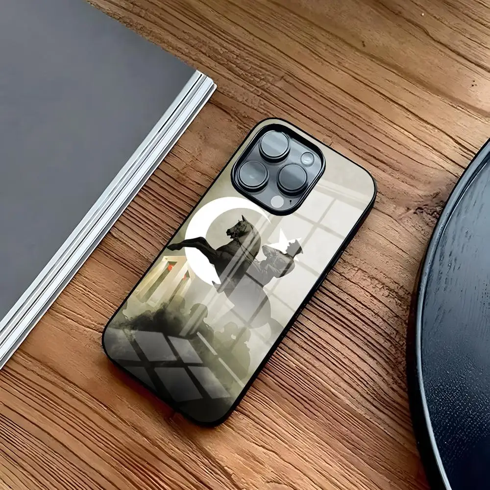 تركيا مصطفى كمال أتاتورك جراب هاتف آيفون 15 برو 16 15 14 13 12 11 Mini X XS XR Max 6 8 Plus SE 2020 تصميم زجاجي كوف