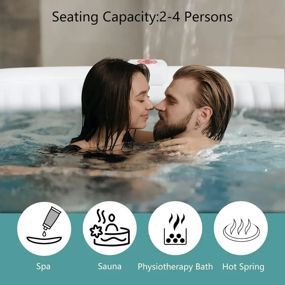 75” 2-3 Person Inflatable Hot Tub Spa with Built-in Pump, Side Table, Bubble Jets, 2 Filter Cartridge Included，Portable Hot Tub