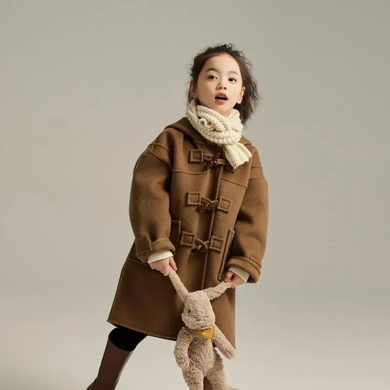 Girls Woolen Coat Overcoat Jacket Windbreak 2024 Lovable Warm Plus Thicken Autumn Winter Cotton School Children\'s Clothing