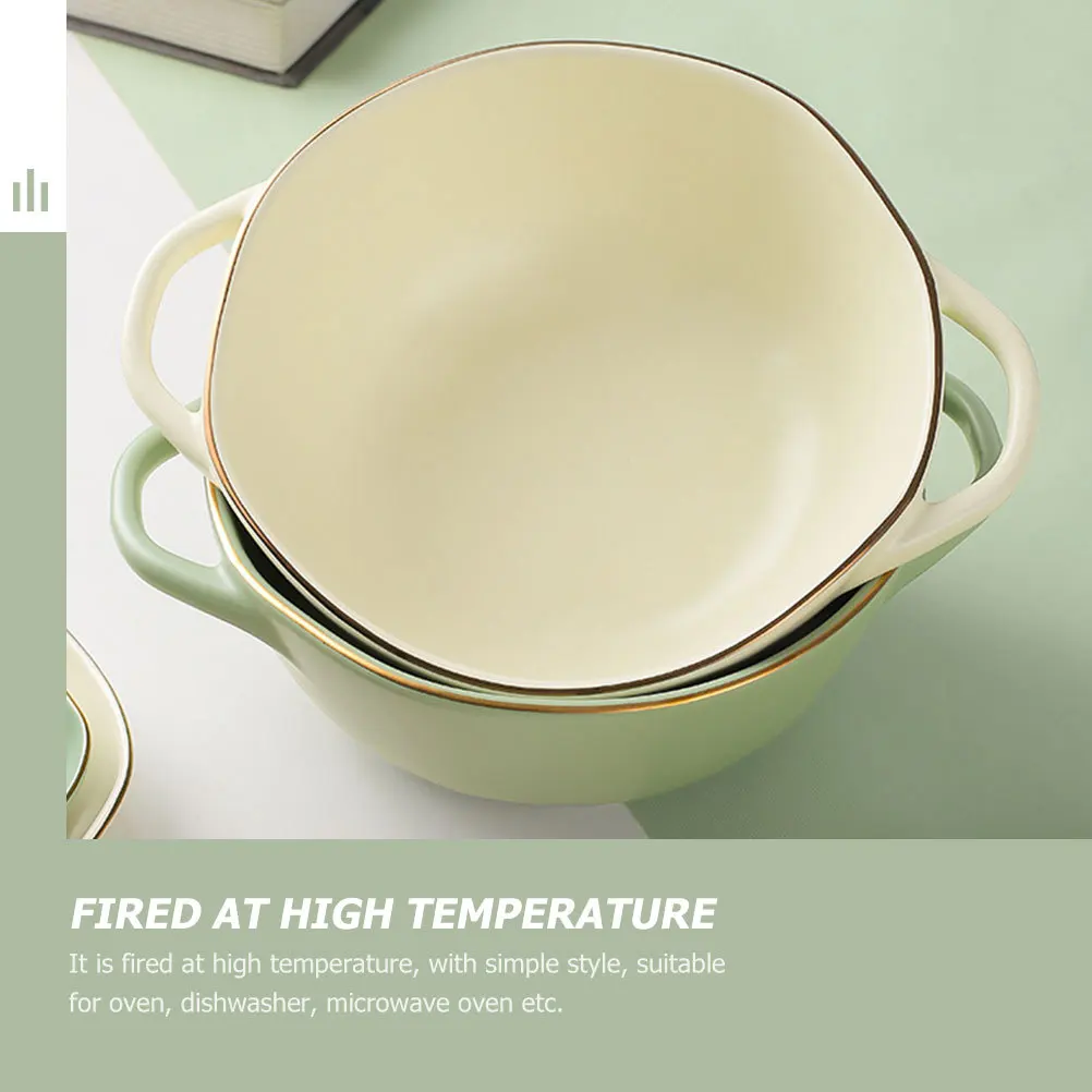 

Double Handle Baking Bowl High-Grade Ceramic Heat Resistant Steaming Tray Oven Microwave Dishwasher Safe Kitchen Soup Salad