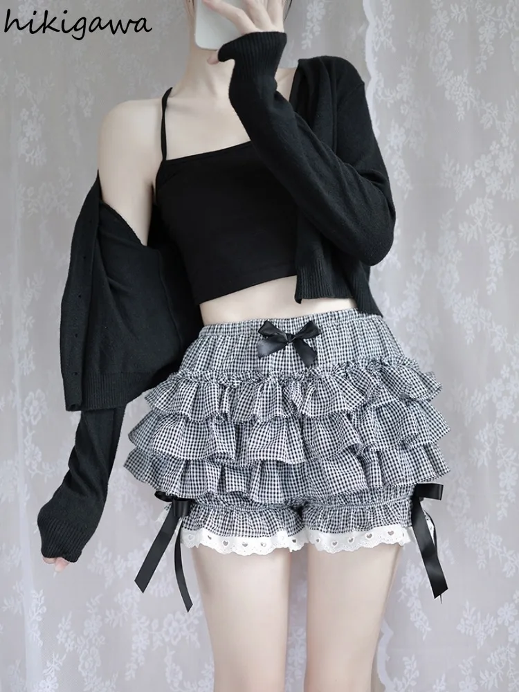 Lolita Style Fashion Japanese Sweet Shorts for Women 2024 New Bottoms Ruffles Bandage Bow Summer Cute Pantalones Cortos De Mujer