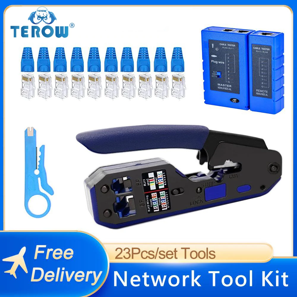 TEROW RJ45 Crimping Tool Pliers Network Tool Kit LAN Cable Tester Wire Stripper Connectors for RJ45/RJ11/RJ12/CAT5/CAT6/Cat5e