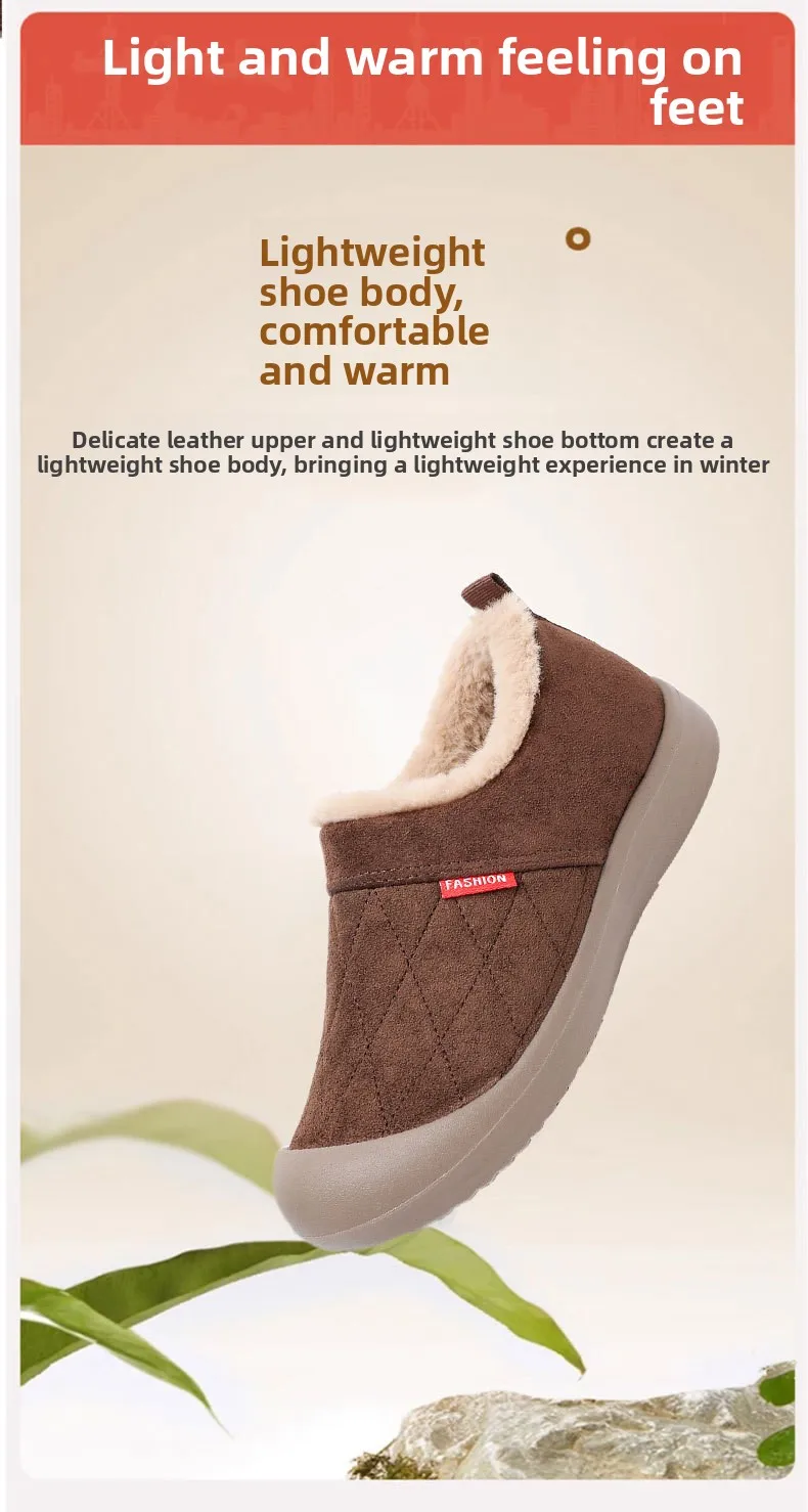 Damen Winter Warme Plüschgefütterte Slip-On Loafer Gestepptes Obermaterial Rutschfeste Weiche Sohle Lässige Baumwollschuhe zum Gehen – Detail 6