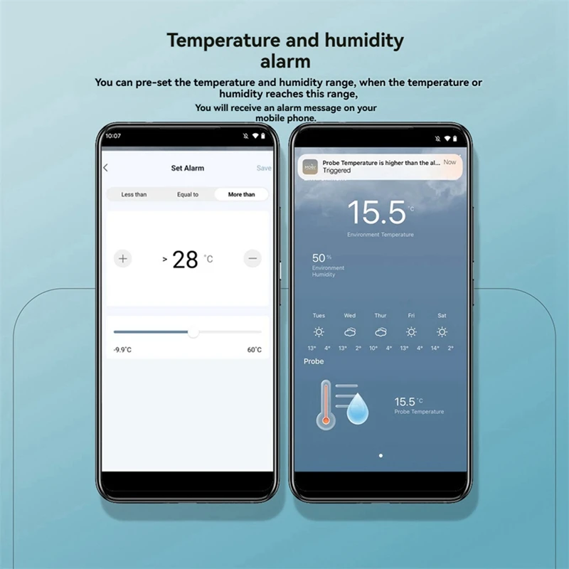 Sensor inteligente de temperatura y humedad Tuya, Wifi en casa, con sonda externa de 1M, aplicación remota, medidor de temperatura y humedad