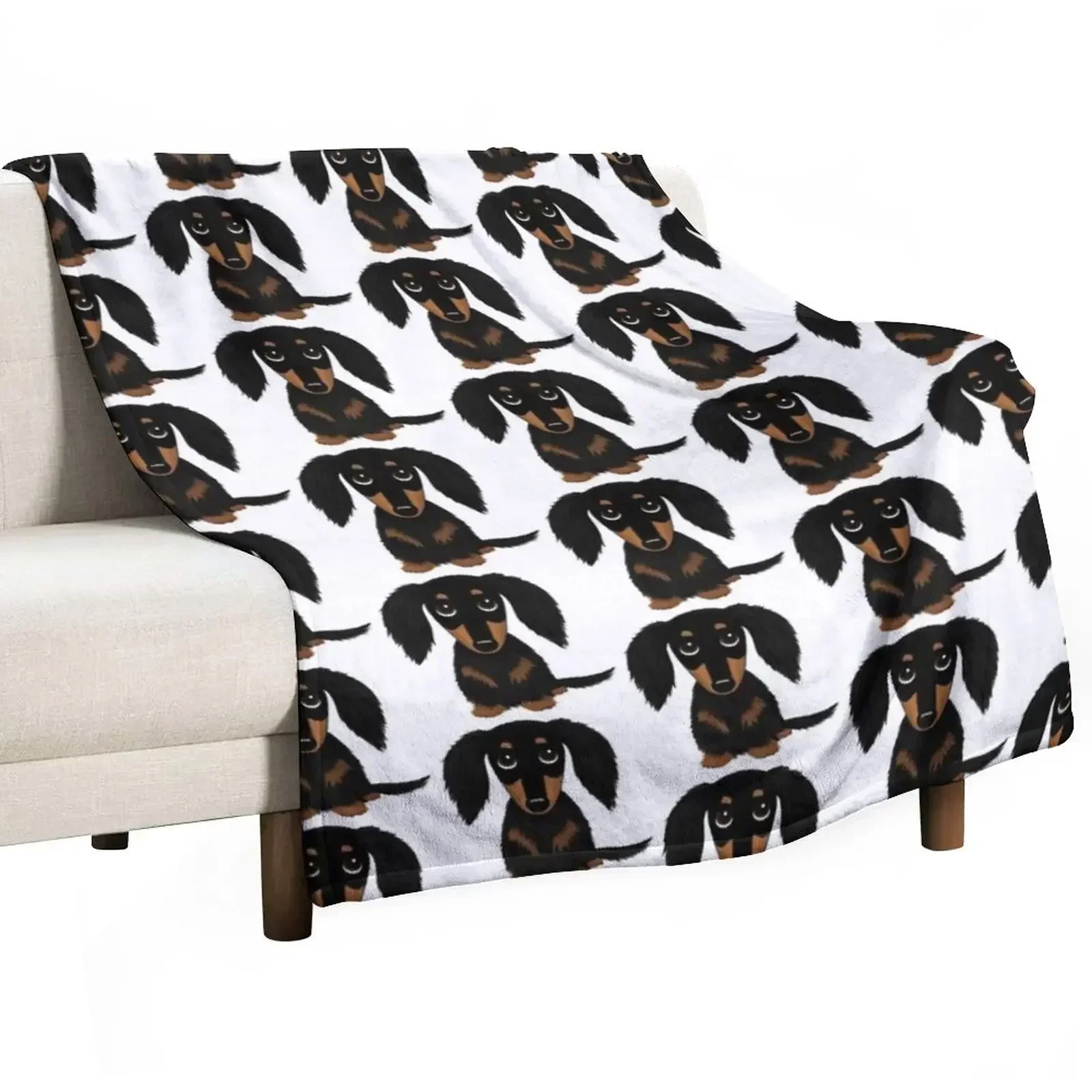 Black and Tan Long Haired Dachshund Throw Blanket Fashion Sofas Hair Blankets