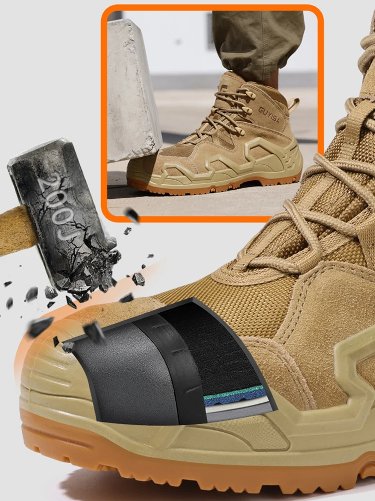 Quality Work Boots Men Shoes Anti-smash Anti Puncture Safety Shoes Men Steel Toe Indestructible Shoes Outdoor Tactical Boots