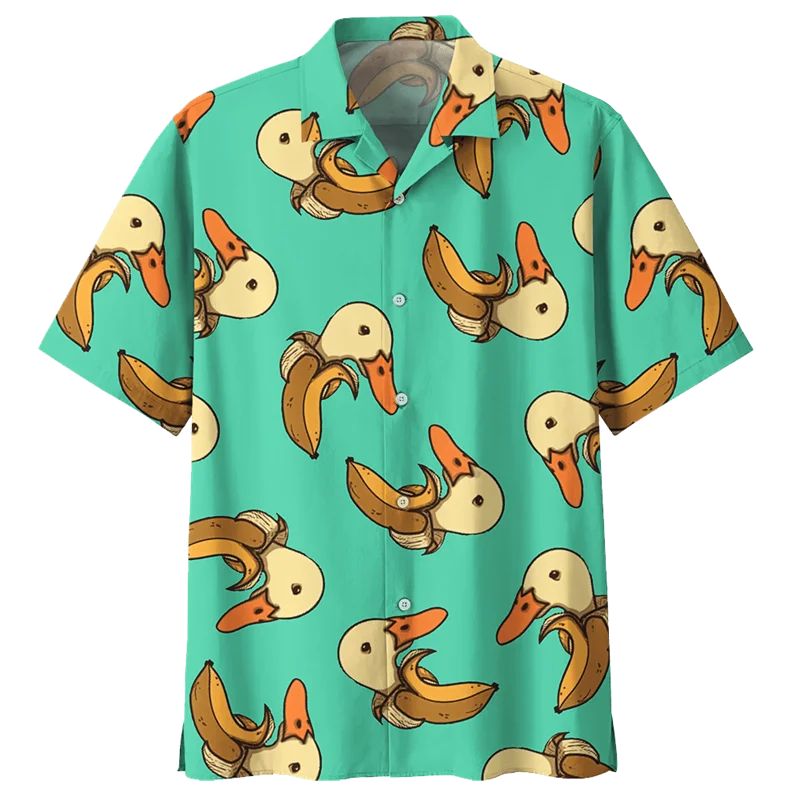 Cartoon Duck Pattern Hawaiian Shirt For Men Summer 3d Animal Printed Shirts Lapel Short Sleeves Women Street Loose Button Blouse