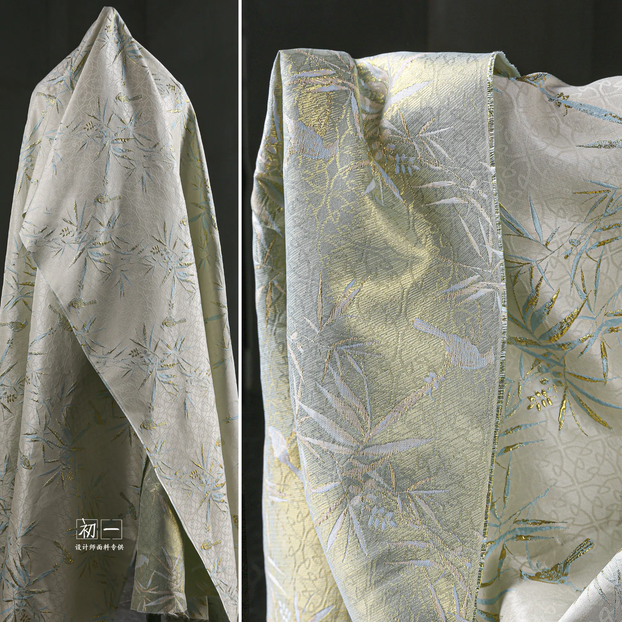 Golden Bamboo Bird Jacquard Dark Flower Creative Texture Embroidered Cloth Coat Suit Horse-Face Skirt Clothing Designer Fabric