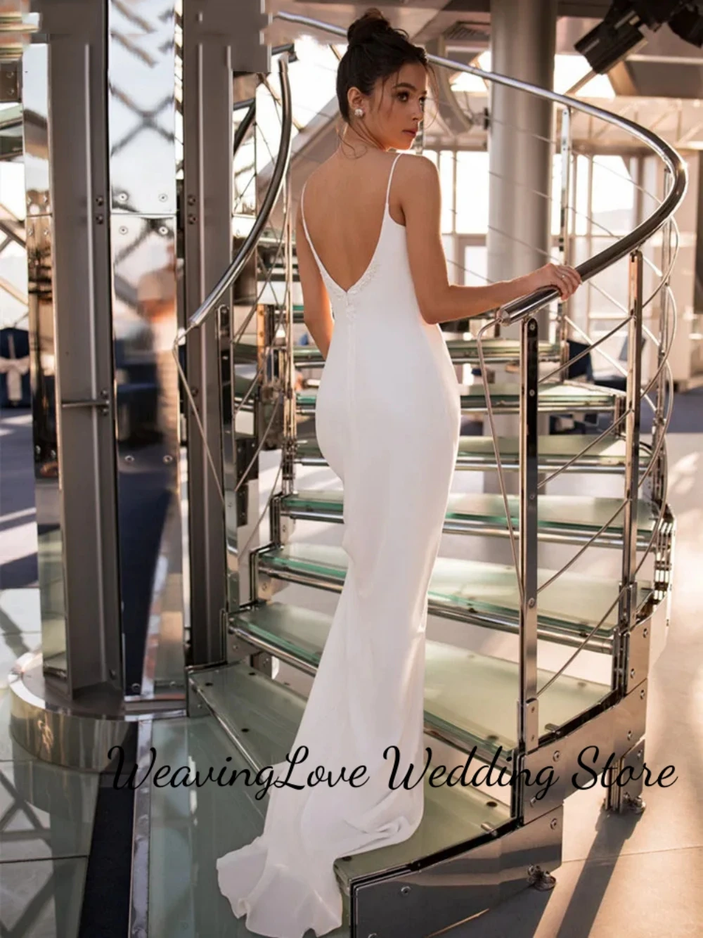 Semplice e affascinante abito da sposa a sirena con cinturino in raso Applique per donna con scollo a v Backless Vestidos De Gala Mujer personalizzato