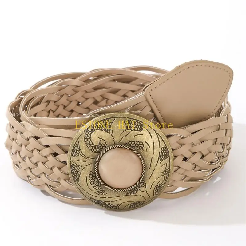 49MF Stretchable Belt Braided Embossed Clasp Waistband Optional Fast Release Waist Girdle For Casual And Formal Outfits