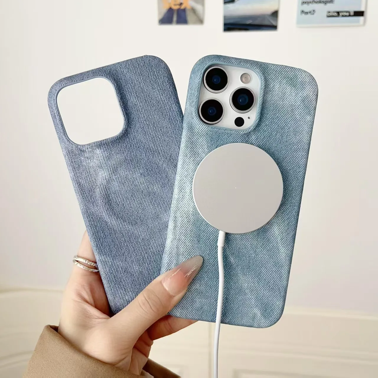 

Ultra thin denim textured magnetic phone case suitable for iPhone 16 Pro Max 15 14 Plus 13 12 Pro Max