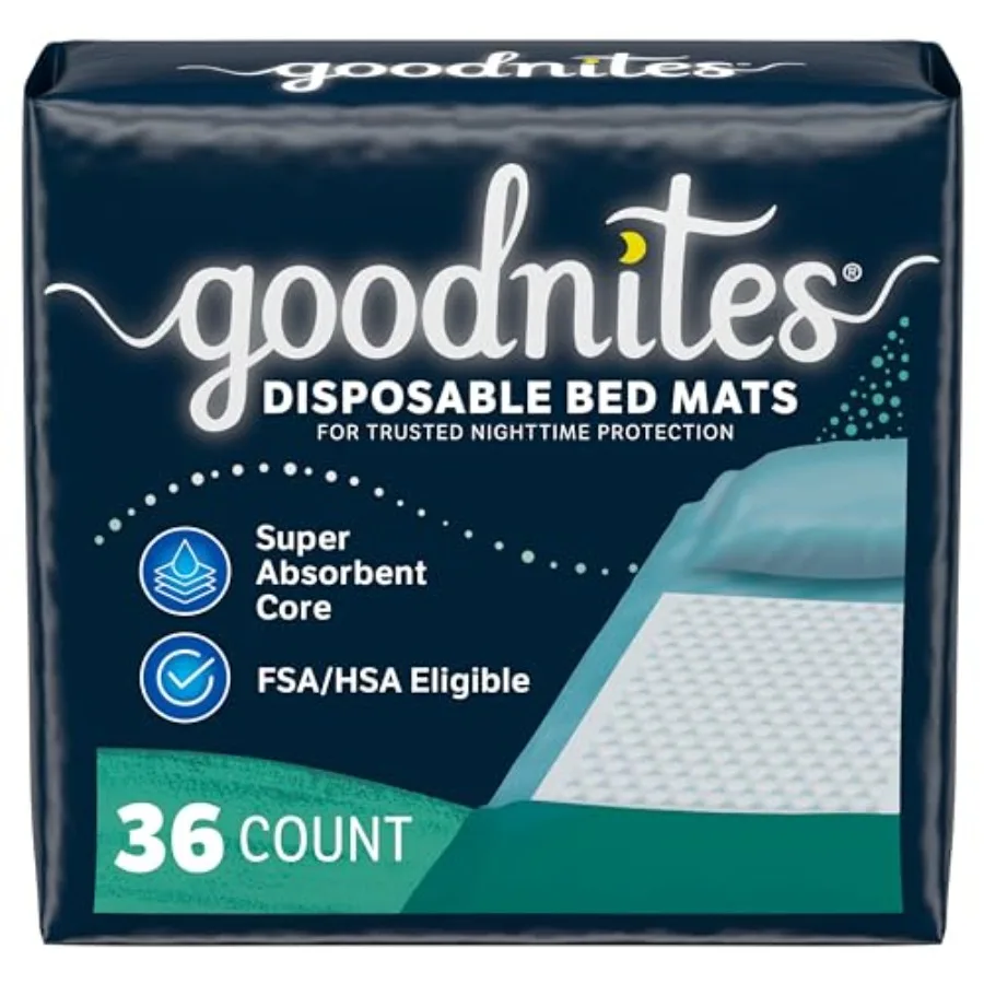 

Goodnites Disposable Bed Pads/Bed Mats for Bedwetting 2.4 x 2.8 ft 36 Ct 4 Packs of 9