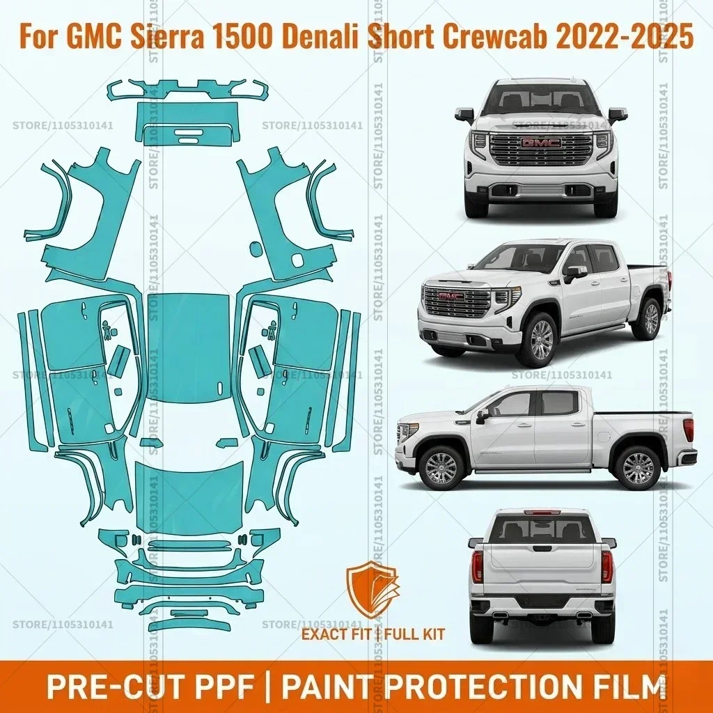 Pre-Cut Paint Protection Film PPF Transparent Bumper Protector Clear Car Film For GMC Sierra 1500 Denali Short Crewcab 2022-2025