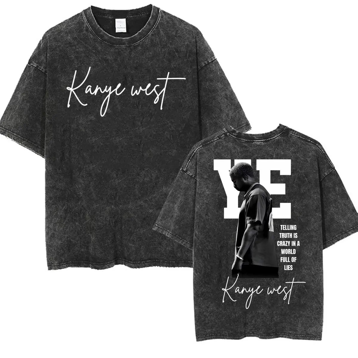 Kanye West Rapper Album 2026 Tour Vintage Washed T-Shirt Herren Harajuku Punk High Street T-Shirts Sommer Tops Übergroße T-Shirts – Detail 20