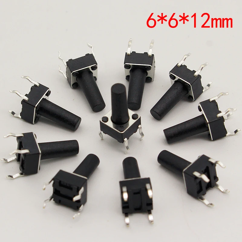 50pcs/lot 6x6x12MM 4PIN G95 Tactile Tact Push Button Micro Switch Direct Self-Reset DIP Top Copper Russia