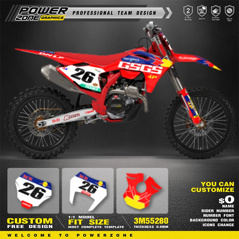 PowerZone Custom Team Graphics Backgrounds Decals Stickers Kit For GASGAS EC MC 2024-2026 Motorcycle Decal Stickers