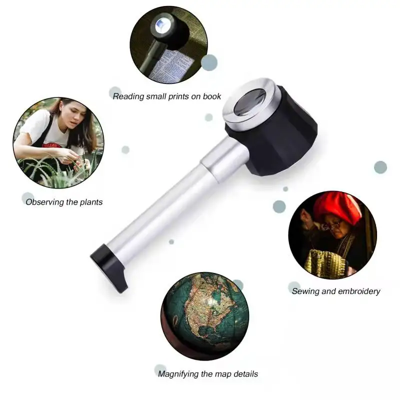 45X Magnifier Loupe Lens With Scale LED UV Light Handheld Reading Holding Metal Magnifying Glass For Jewelry Repair