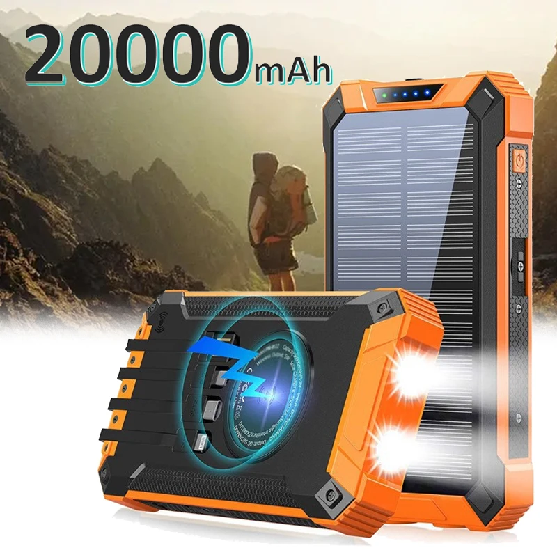 NEW 20000mAh Ultra-Large Capacity Power Bank Solar for IPhone Xiaomi Huawei Samsung Wild Fishing Outdoor Backup Power Portable