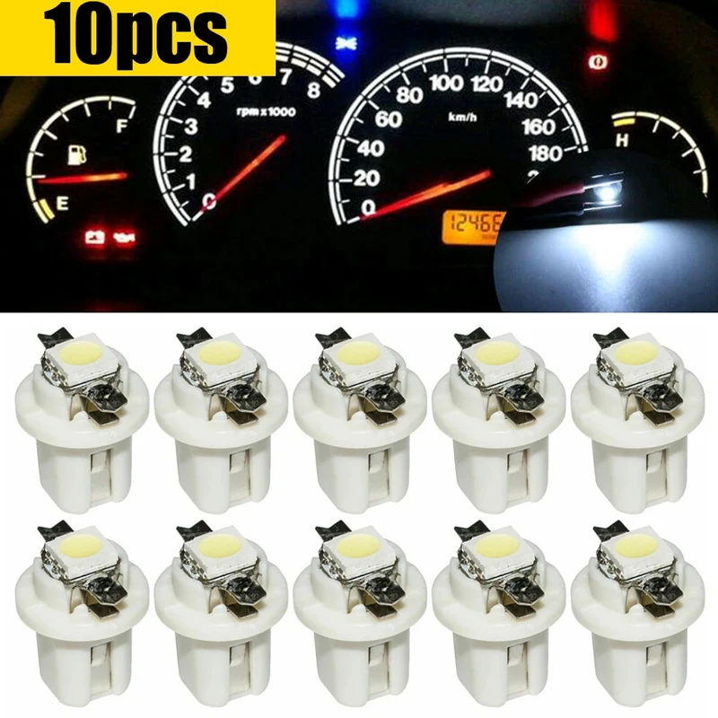 10Pcs T5 B8.5D 5050 SMD White Car Auto Vehicle Dashboard Instrument LED Light Bulb Lamp Creative Interior Decoration Accessories