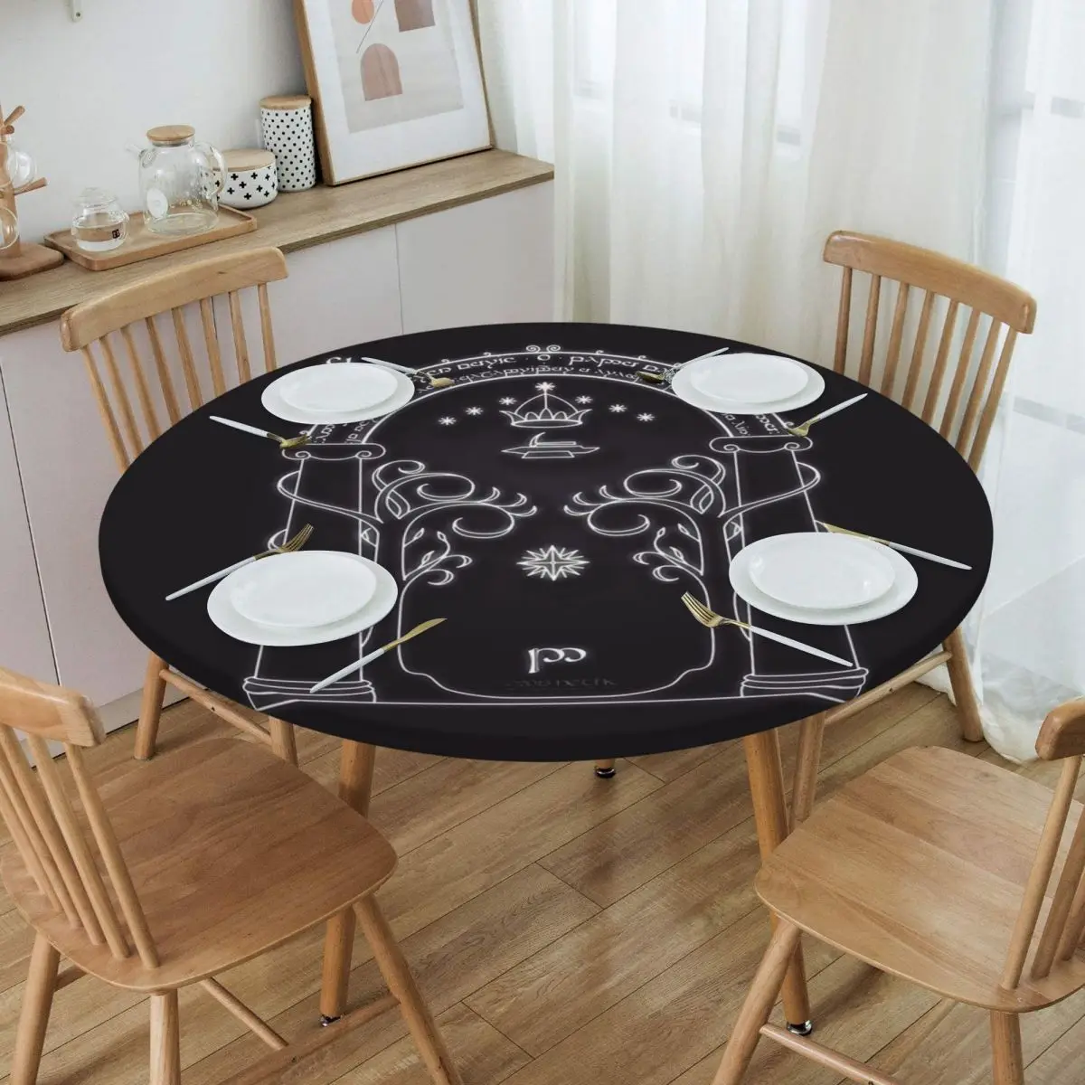L-Lord Of The Ring Waterproof Round Tablecloth Oilproof Table Cloth for Kitchen Events Dining Table Cover