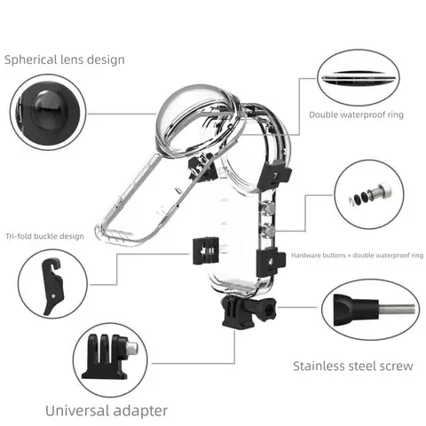 ​ Étui de plongée entièrement furtif pour Insta360 X5, coque de protection étanche sous-marine de 60m