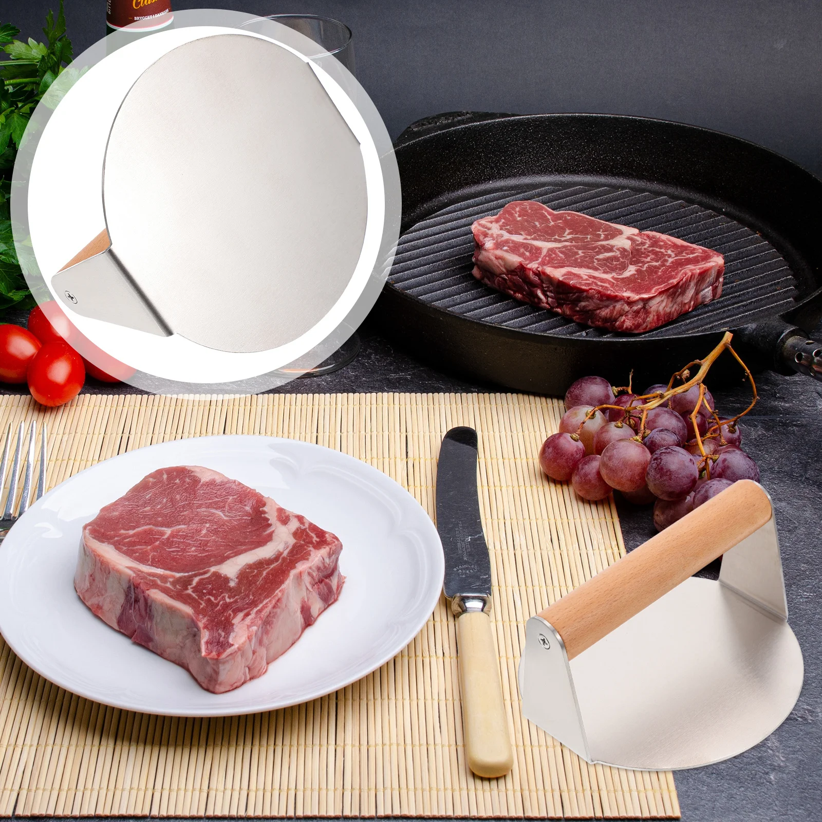 

Meat Presser Multi-Function Burger Pressing Tool For Patty Steak Cake Non-Stick Durable Kitchen Gadget Rust-Proof Wear-Resistant