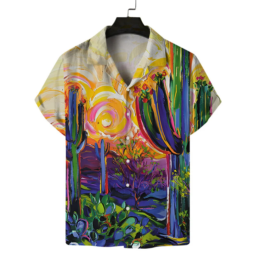 Camicia floreale da uomo stile pittura ad olio hawaiana moda risvolto stampato in 3d con bottoni camicie a maniche corte Y2k top Oversize Casual