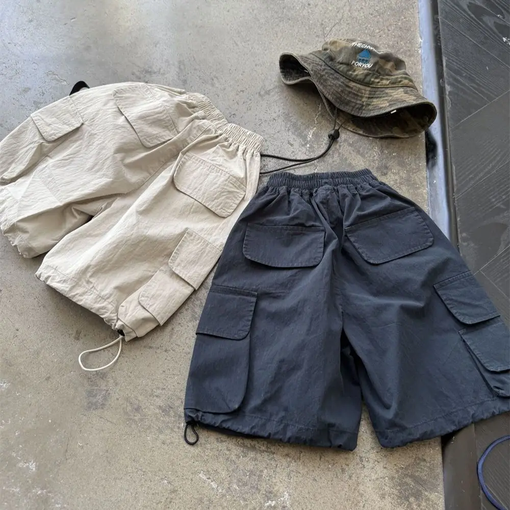 Boys 2026 Summer Fashion New Drawstring Multi-Pocket Cargo Mid-Length Pants Childrens Trendy Stylish Skateboard Pants