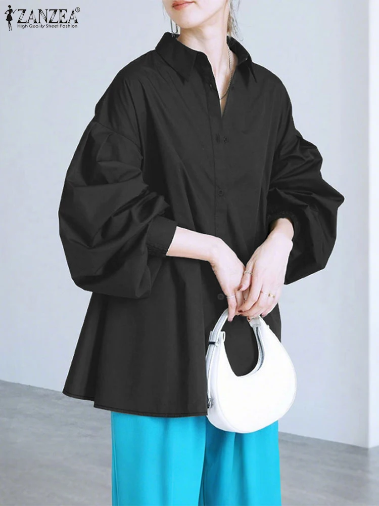 بلوزة عمل OL برقبة على شكل طية صدر السترة لخريف 2025 من ZANZEA قمصان مكتب أنيقة بأزرار صلبة قميص نسائي أنيق بأكمام طويلة وفانوس #5