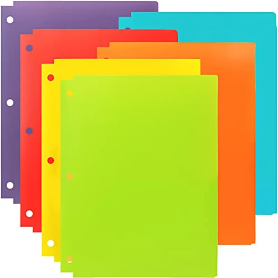 

Heavy Duty Plastic Letter Size File Folders 9.5 x 11.4 in 6 Pack 2 Pocket Folders with Notches Moisture Resistant