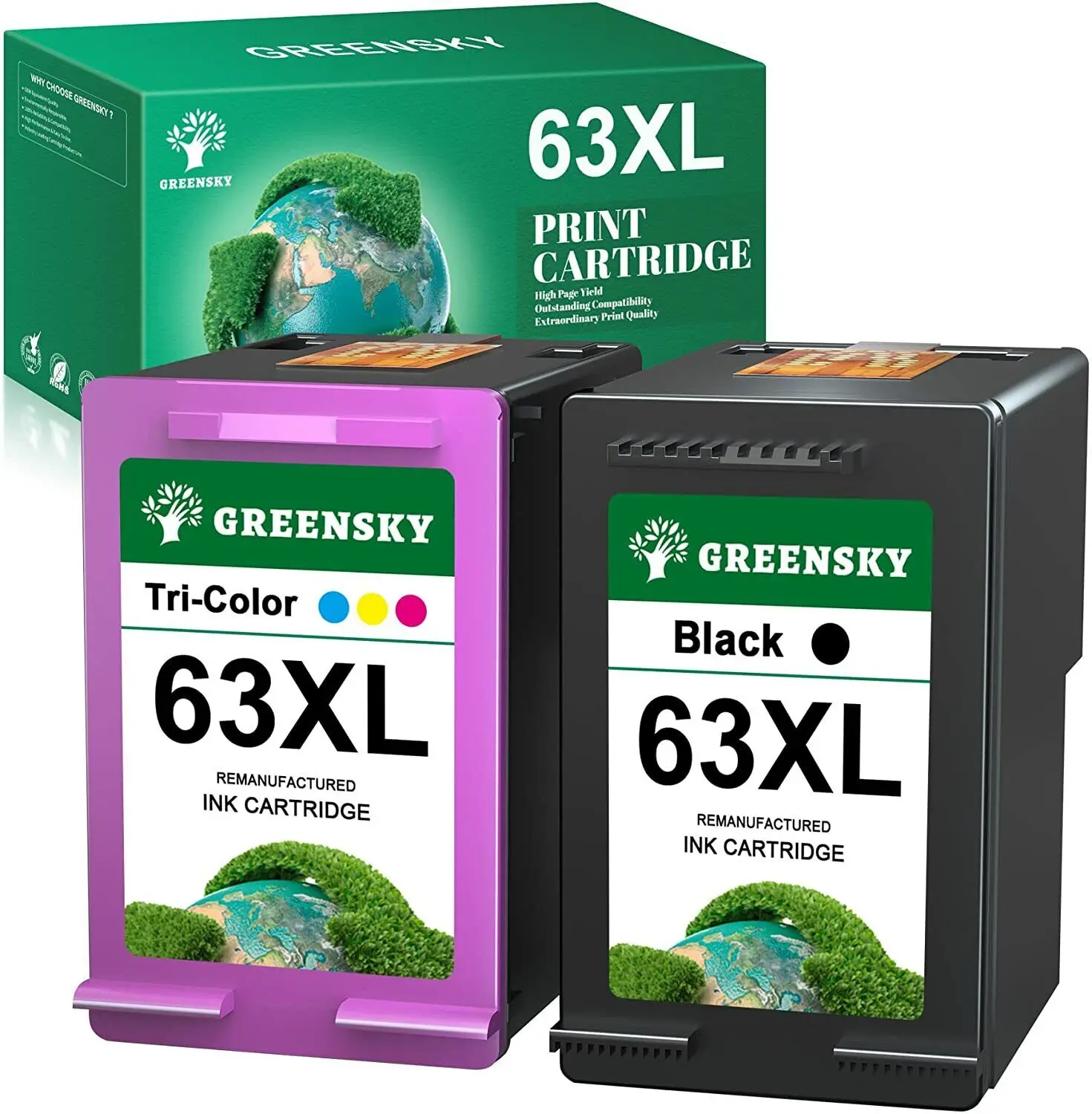 

2 Pack 63XL Ink Cartridge for HP 63 XL OfficeJet 3830 4650 4520 5230 5255 5258