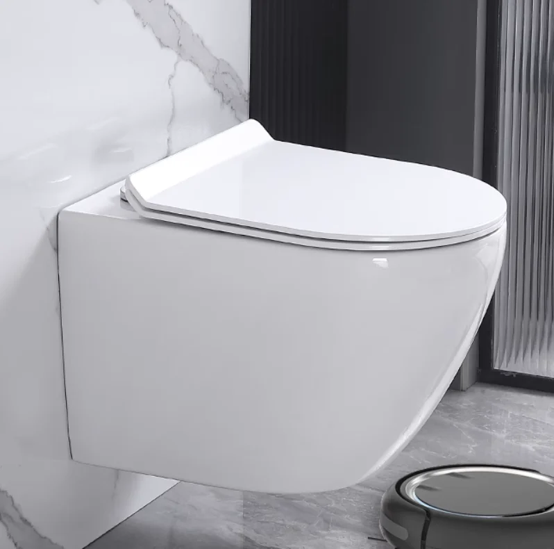 مرحاض معلق على الحائط بتصميم حديث مع خزان مخفي ووعاء دائري ومراحيض معلقة عملية