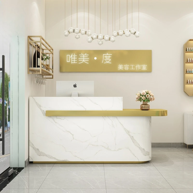 

Light Luxury Reception Checkout Counters Simple Modern Arc-shaped Front Desk Checkout Counters Salon Furniture Cajero JT40C