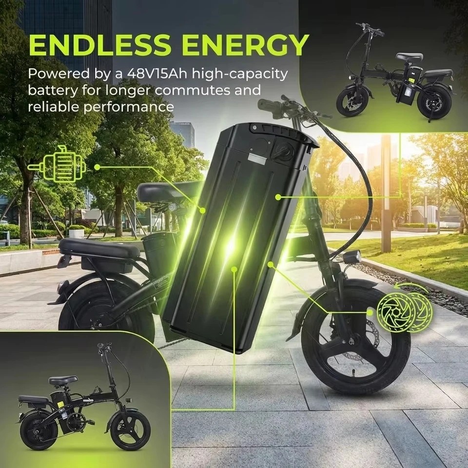 Electric Bike for Adults City Commuter, 500W Motor 48V 15Ah Removable Battery, Front & Rear Disc Brakes, All-Terrain Tires, Folding E-Bike with Dual Seat & Lights image 6