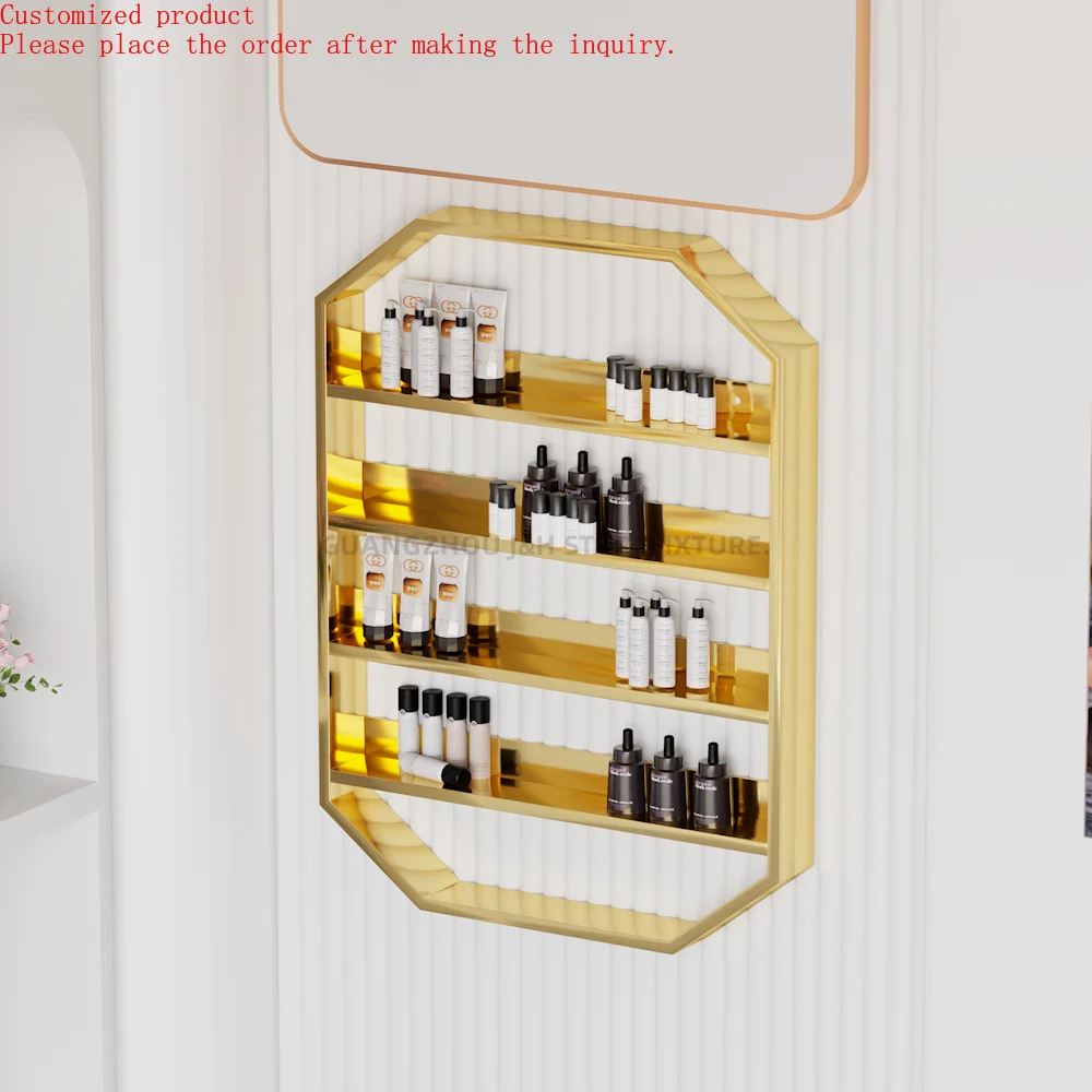 

Высококачественные золотые полки для лака для ногтей, настенная стойка, дисплей для лака для ногтей, нержавеющая сталь для женского магазина